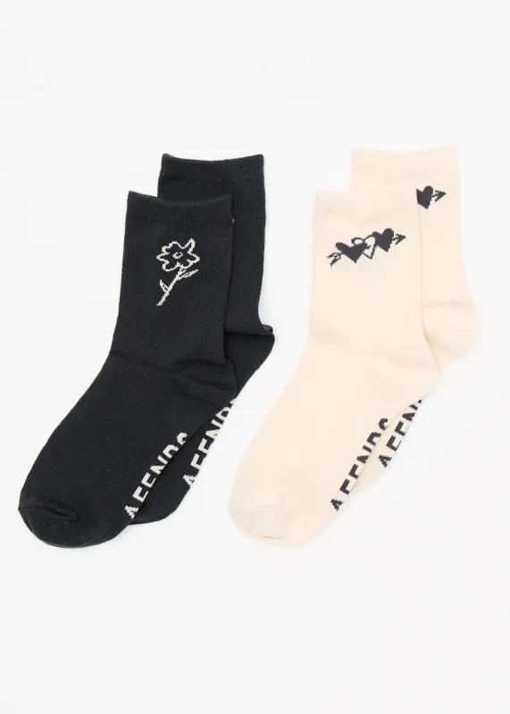 AFENDS Womens Rise - Two Pack Socks - Moonbeam / Stone Black made by Afends