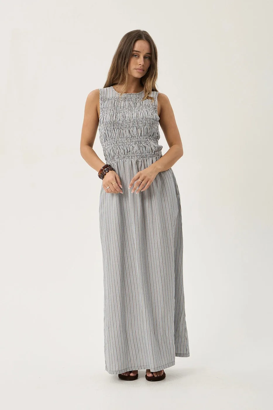 AFENDS Womens Sofia - Maxi Dress - Coffee / Blue Stripe sold by Afends product image thumbnail 3