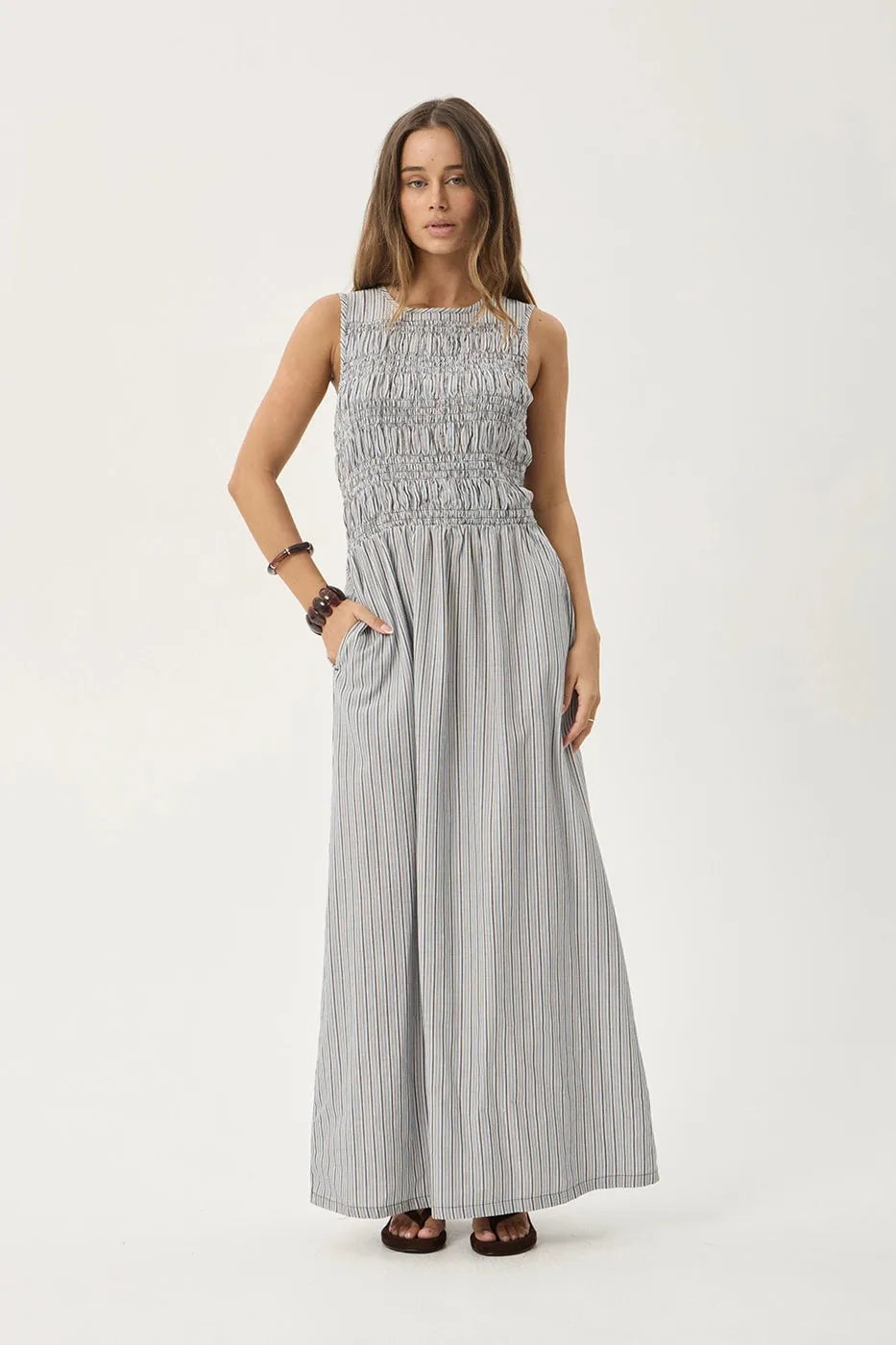 AFENDS Womens Sofia - Maxi Dress - Coffee / Blue Stripe sold by Afends product image thumbnail 5
