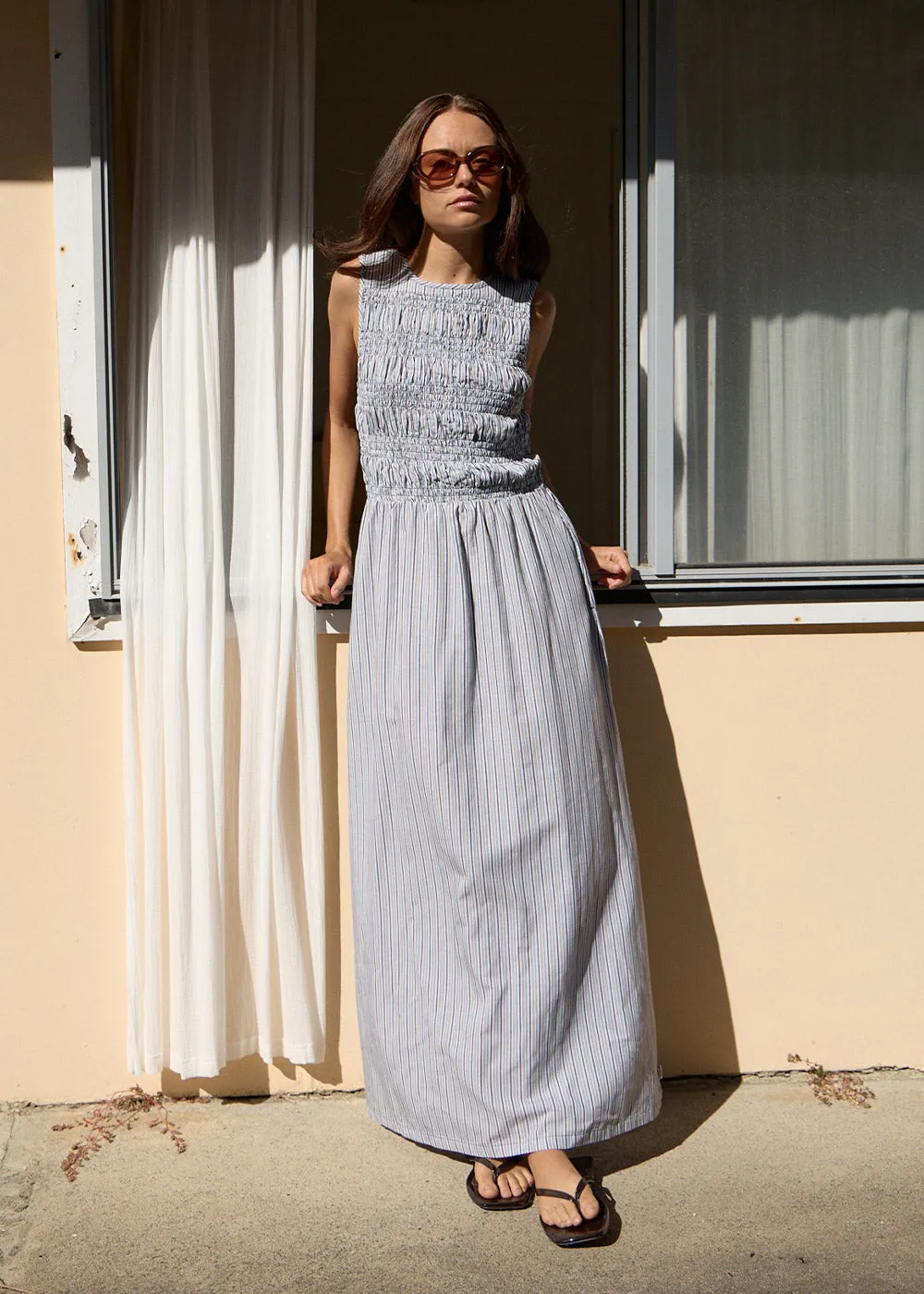 AFENDS Womens Sofia - Maxi Dress - Coffee / Blue Stripe sold by Afends product image thumbnail 2