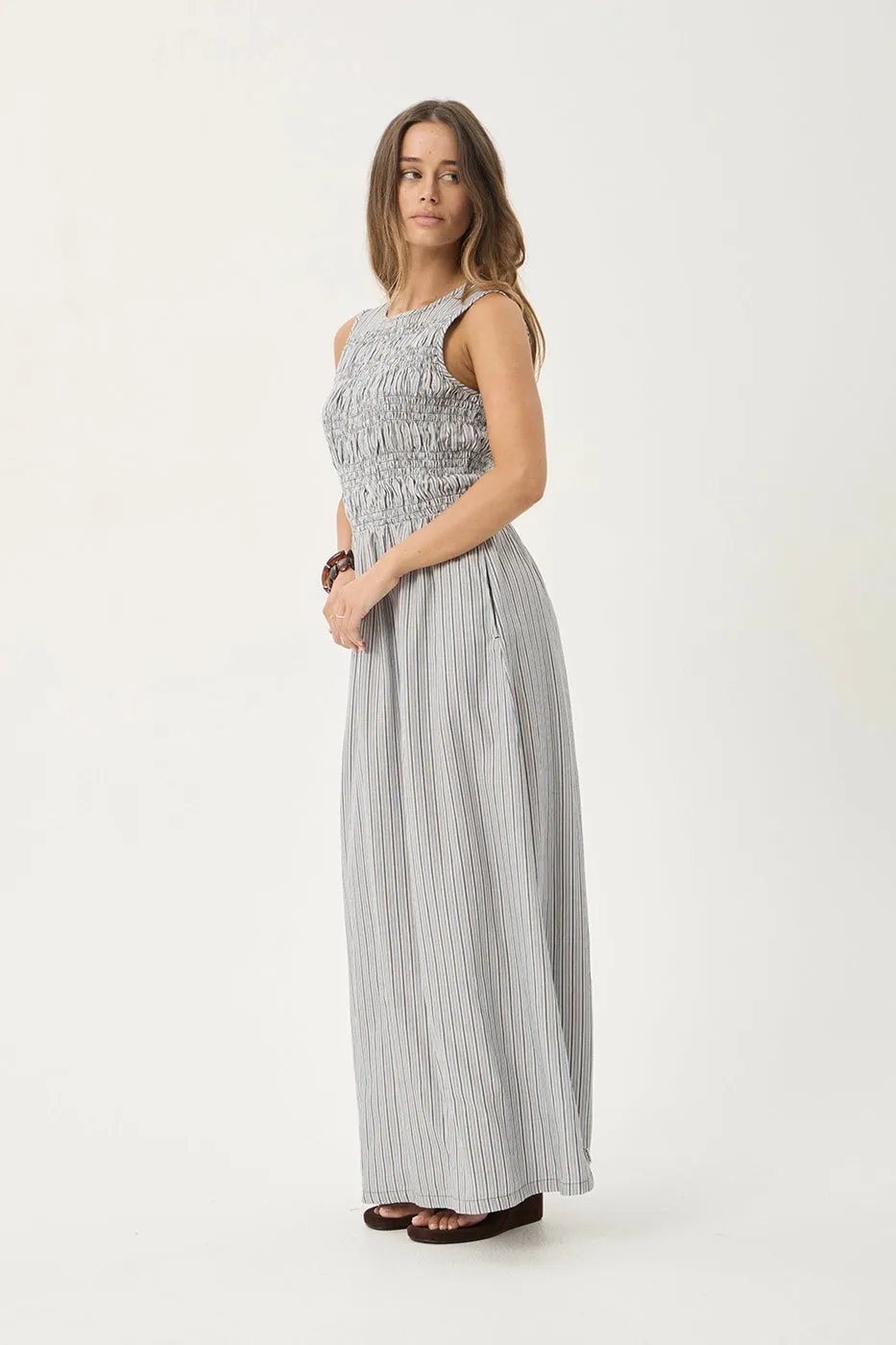 AFENDS Womens Sofia - Maxi Dress - Coffee / Blue Stripe sold by Afends product image thumbnail 4