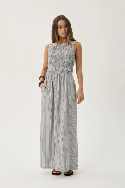 AFENDS Womens Sofia - Maxi Dress - Coffee / Blue Stripe made by Afends