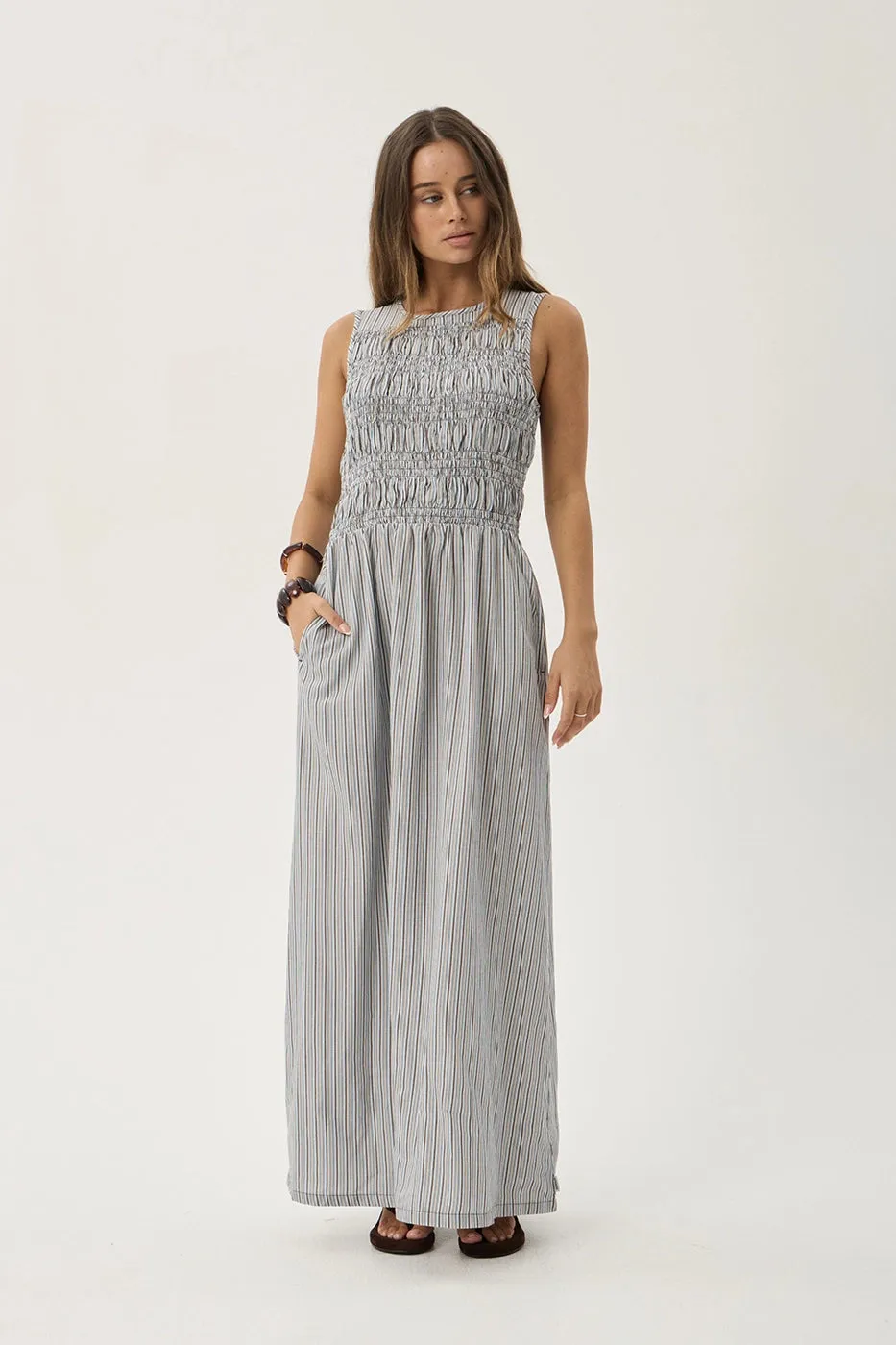 AFENDS Womens Sofia - Maxi Dress - Coffee / Blue Stripe sold by Afends