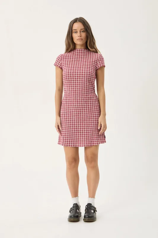 AFENDS Womens Elodie - Seersucker Mini Dress - Base Burgundy Check made by Afends