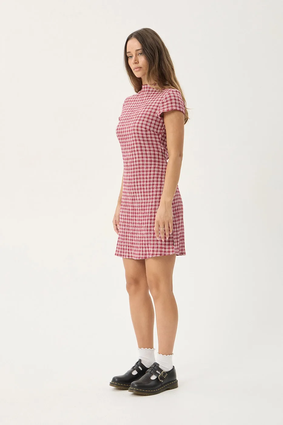 AFENDS Womens Elodie - Seersucker Mini Dress - Base Burgundy Check sold by Afends product image thumbnail 4
