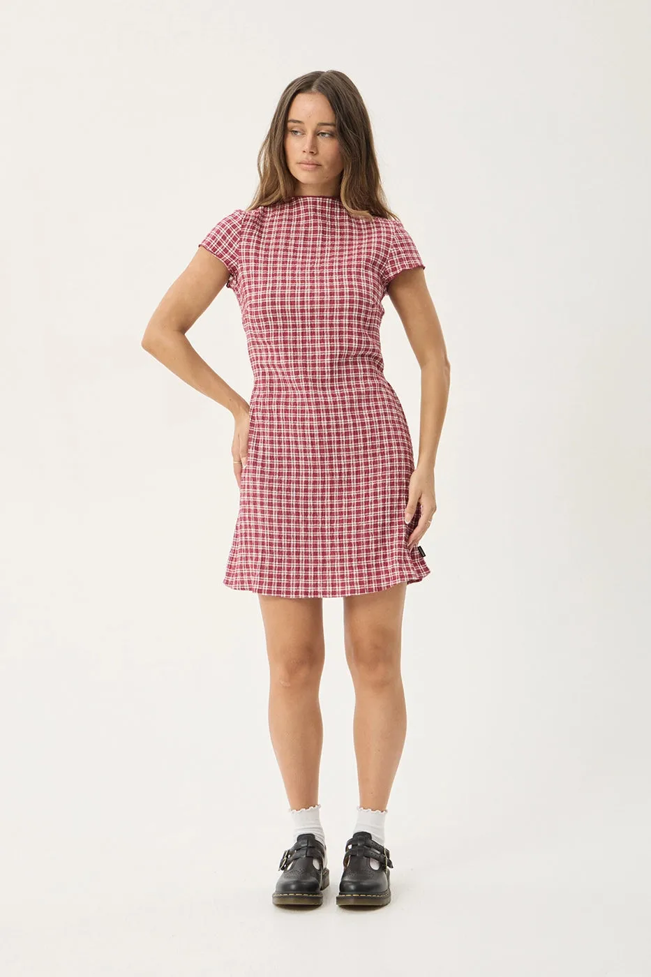 AFENDS Womens Elodie - Seersucker Mini Dress - Base Burgundy Check sold by Afends product image thumbnail 3
