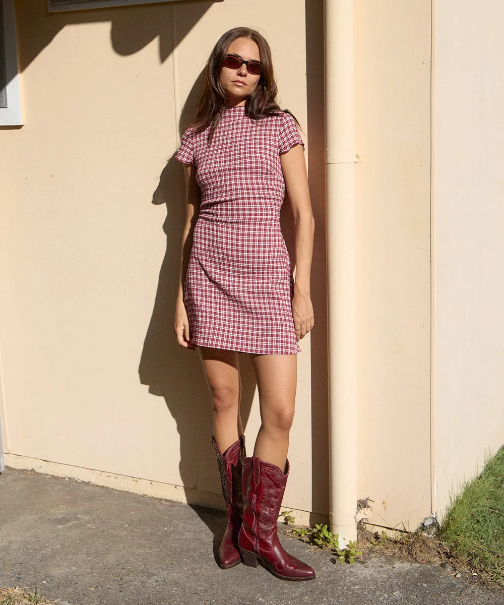 AFENDS Womens Elodie - Seersucker Mini Dress - Base Burgundy Check sold by Afends product image thumbnail 2