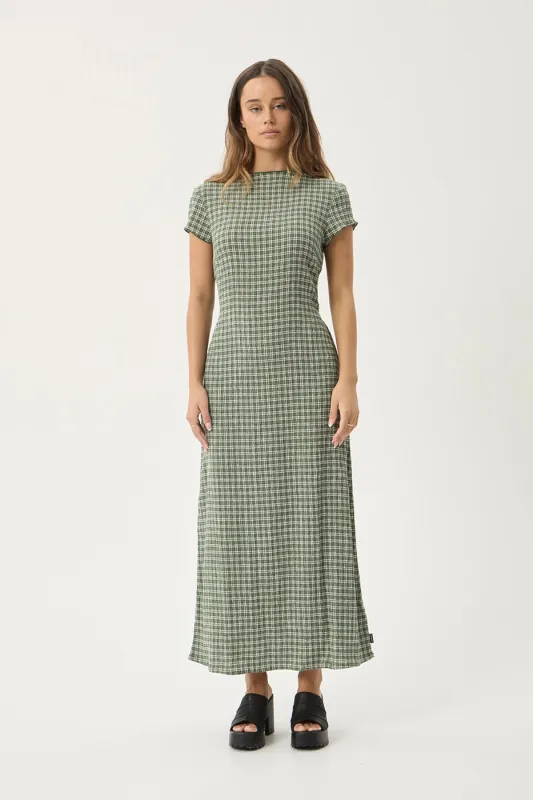 AFENDS Womens Elodie - Seersucker Midi Dress - Base Deep Green Check made by Afends