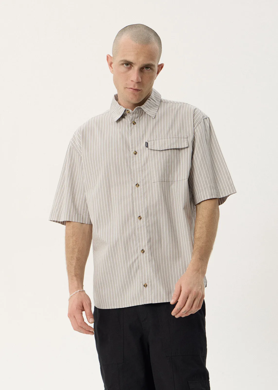 AFENDS Mens Lennox - Short Sleeve Shirt - Olive Stripe sold by Afends product image thumbnail 3