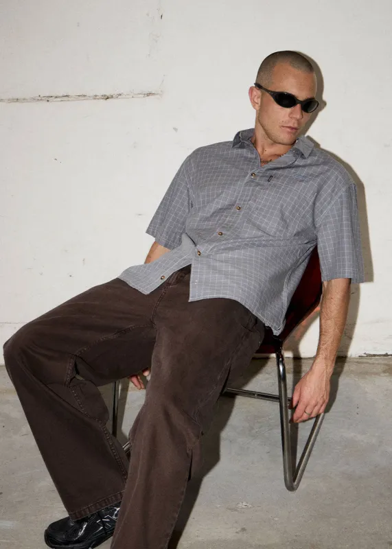AFENDS Mens Proposal - Short Sleeve Shirt - Slate Blue Check made by Afends