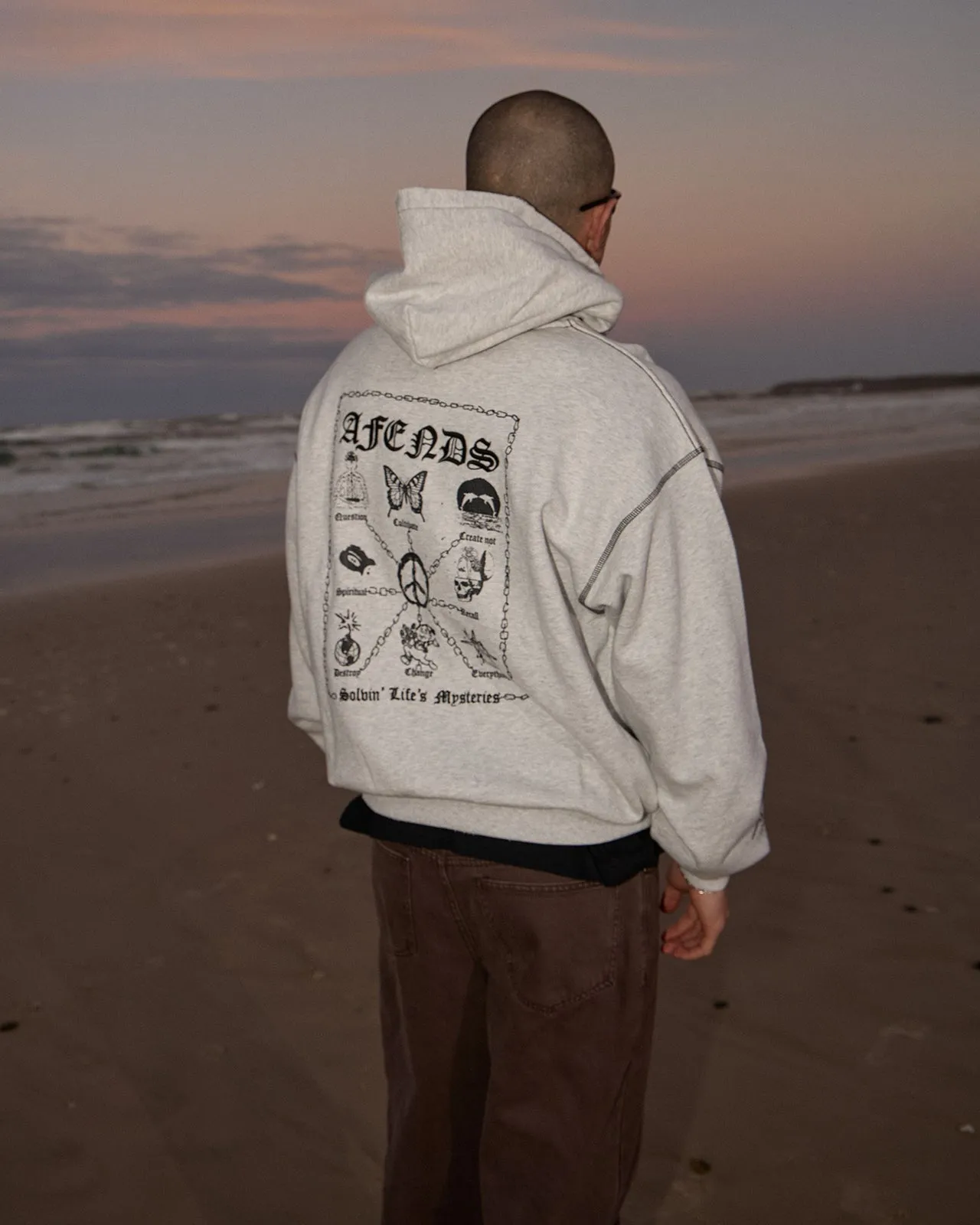 AFENDS Mens Spiritual - Distressed Boxy Hood - Grey Marle sold by Afends product image thumbnail 5