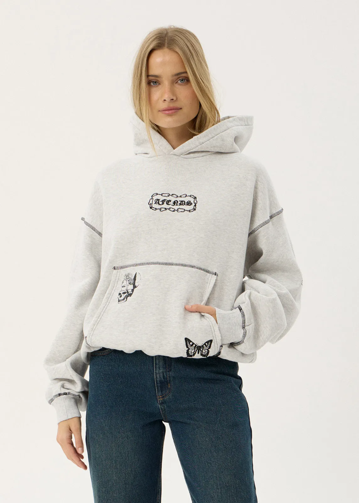 AFENDS Mens Spiritual - Distressed Boxy Hood - Grey Marle sold by Afends product image thumbnail 2