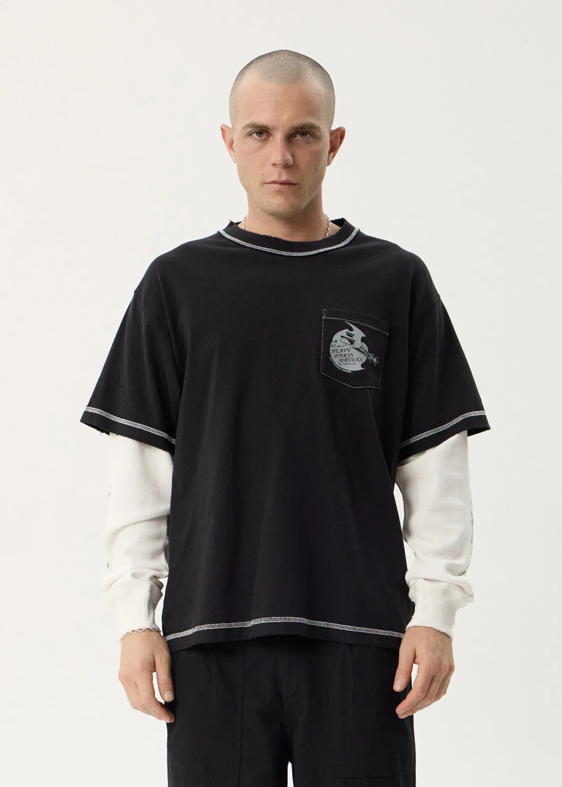 AFENDS Mens Heavy Parts - Layered Waffle Long Sleeve Tee - Stone Black sold by Afends product image thumbnail 2