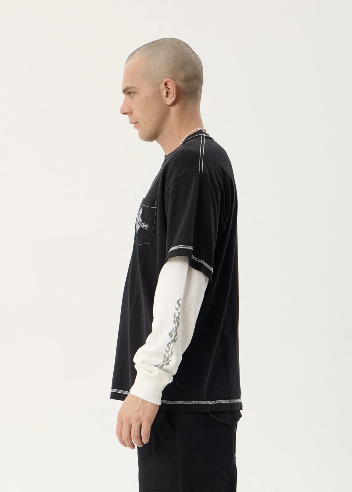AFENDS Mens Heavy Parts - Layered Waffle Long Sleeve Tee - Stone Black sold by Afends product image thumbnail 5