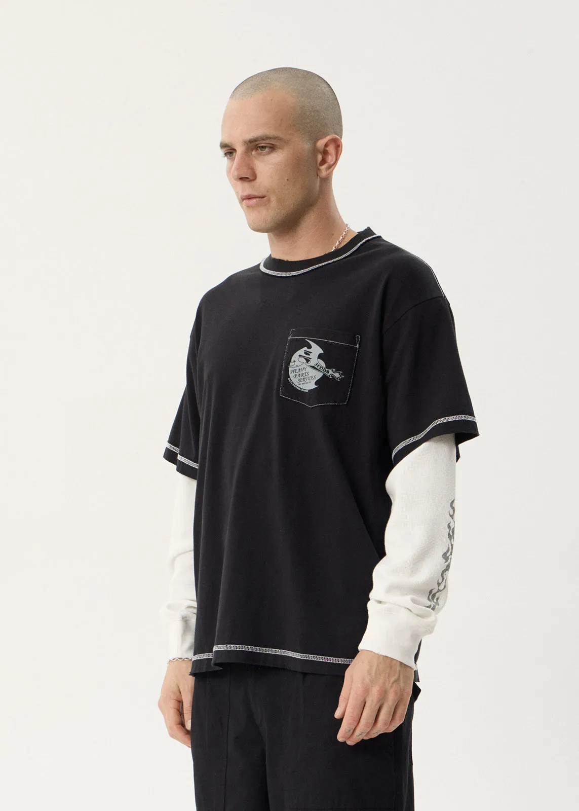 AFENDS Mens Heavy Parts - Layered Waffle Long Sleeve Tee - Stone Black sold by Afends product image thumbnail 4