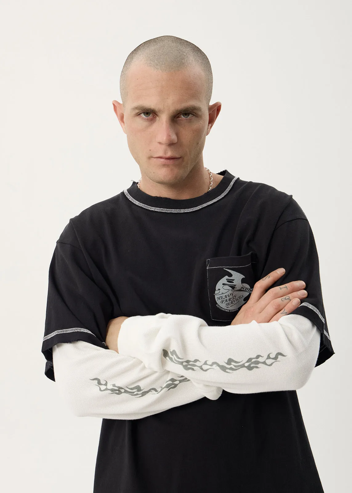 AFENDS Mens Heavy Parts - Layered Waffle Long Sleeve Tee - Stone Black sold by Afends product image thumbnail 3