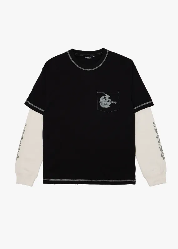 AFENDS Mens Heavy Parts - Layered Waffle Long Sleeve Tee - Stone Black made by Afends