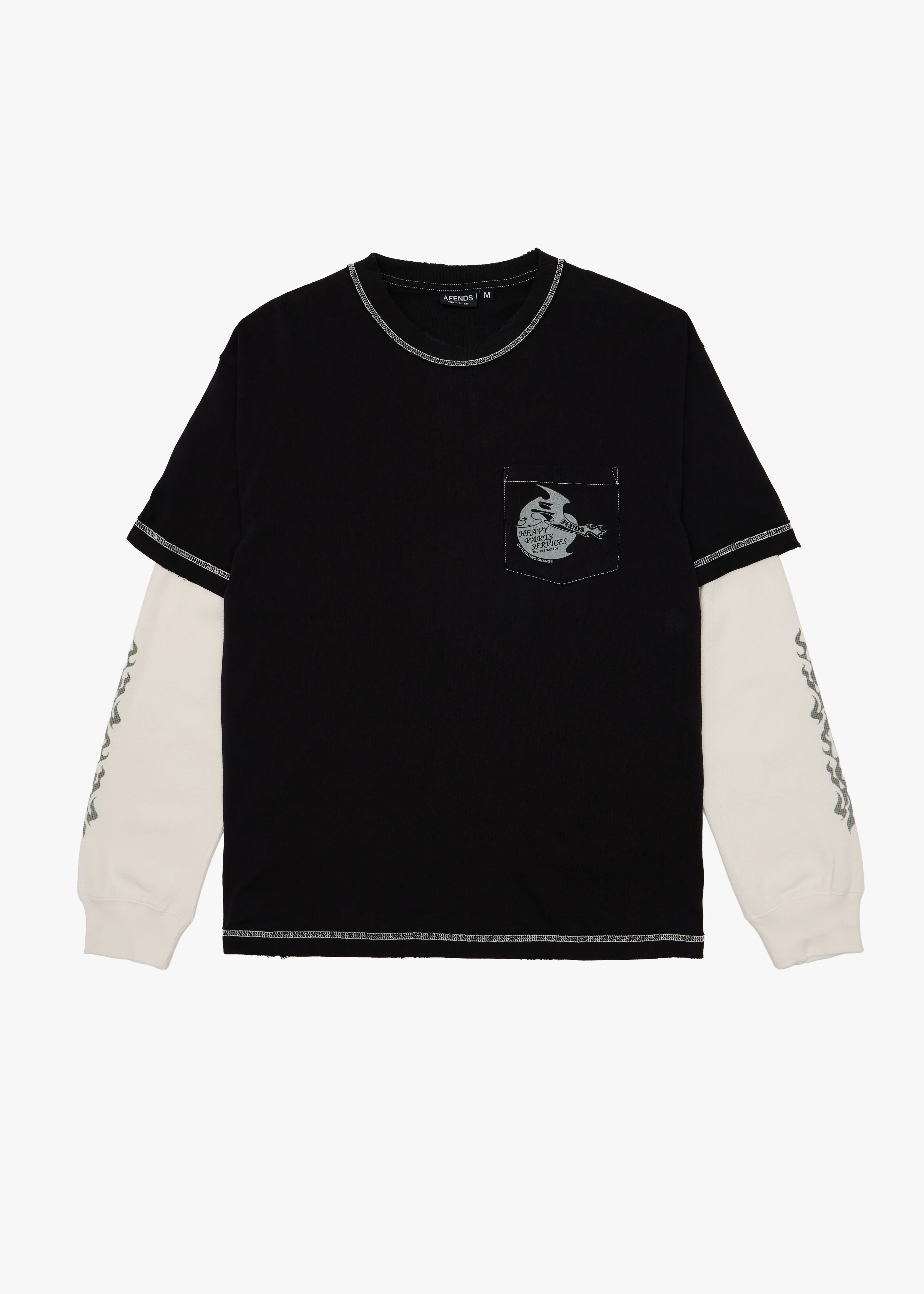 AFENDS Mens Heavy Parts - Layered Waffle Long Sleeve Tee - Stone Black sold by Afends