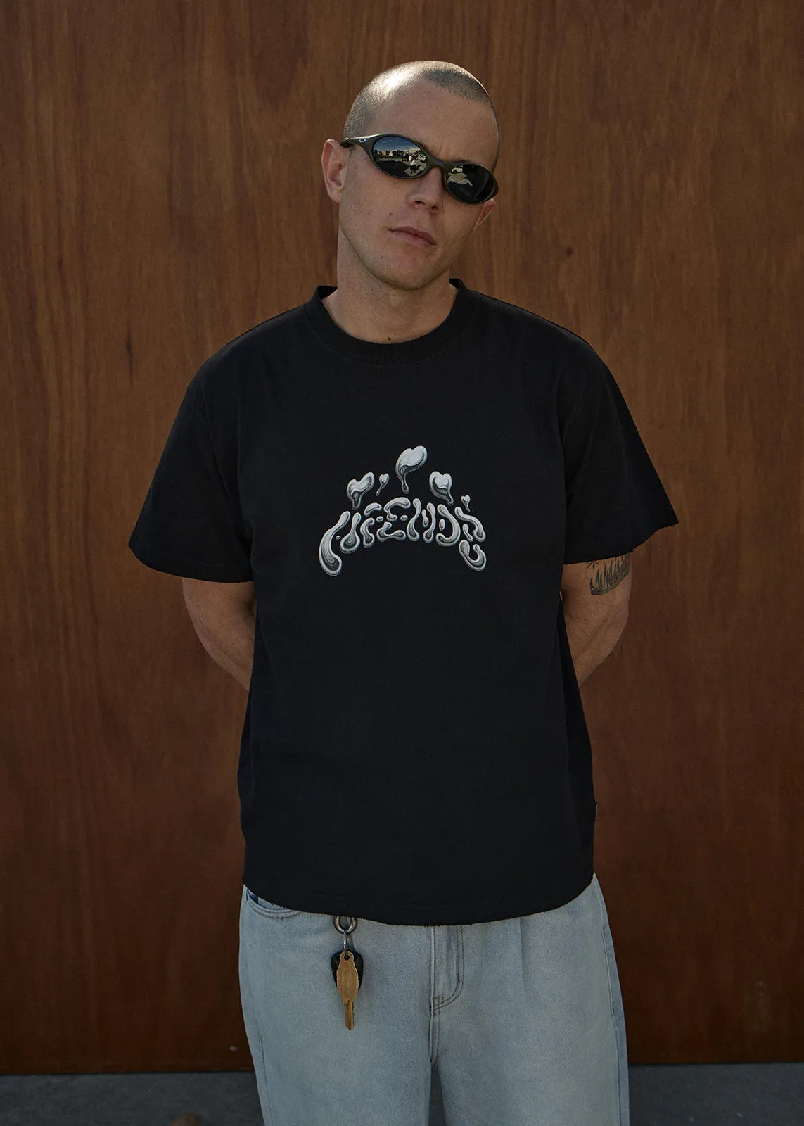 AFENDS Mens Devotion - Heavyweight Boxy Tee - Stone Black sold by Afends