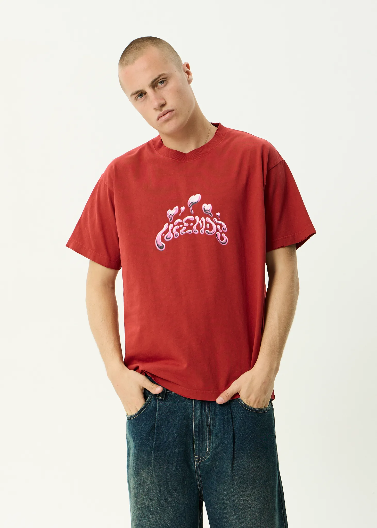AFENDS Mens Devotion - Heavyweight Boxy Tee - Vintage Ketchup sold by Afends