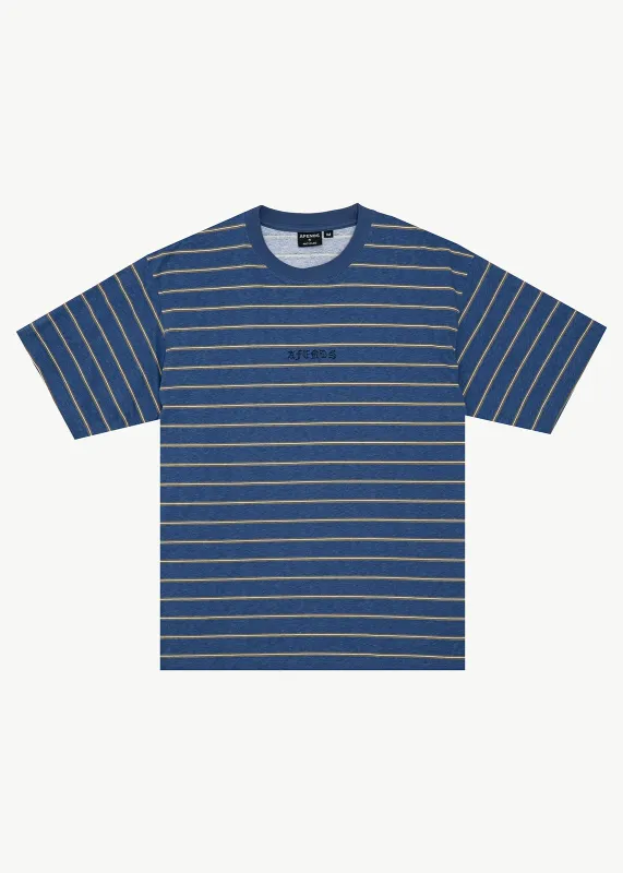 AFENDS Mens Eureka - Boxy Tee - Slate Blue Stripe made by Afends