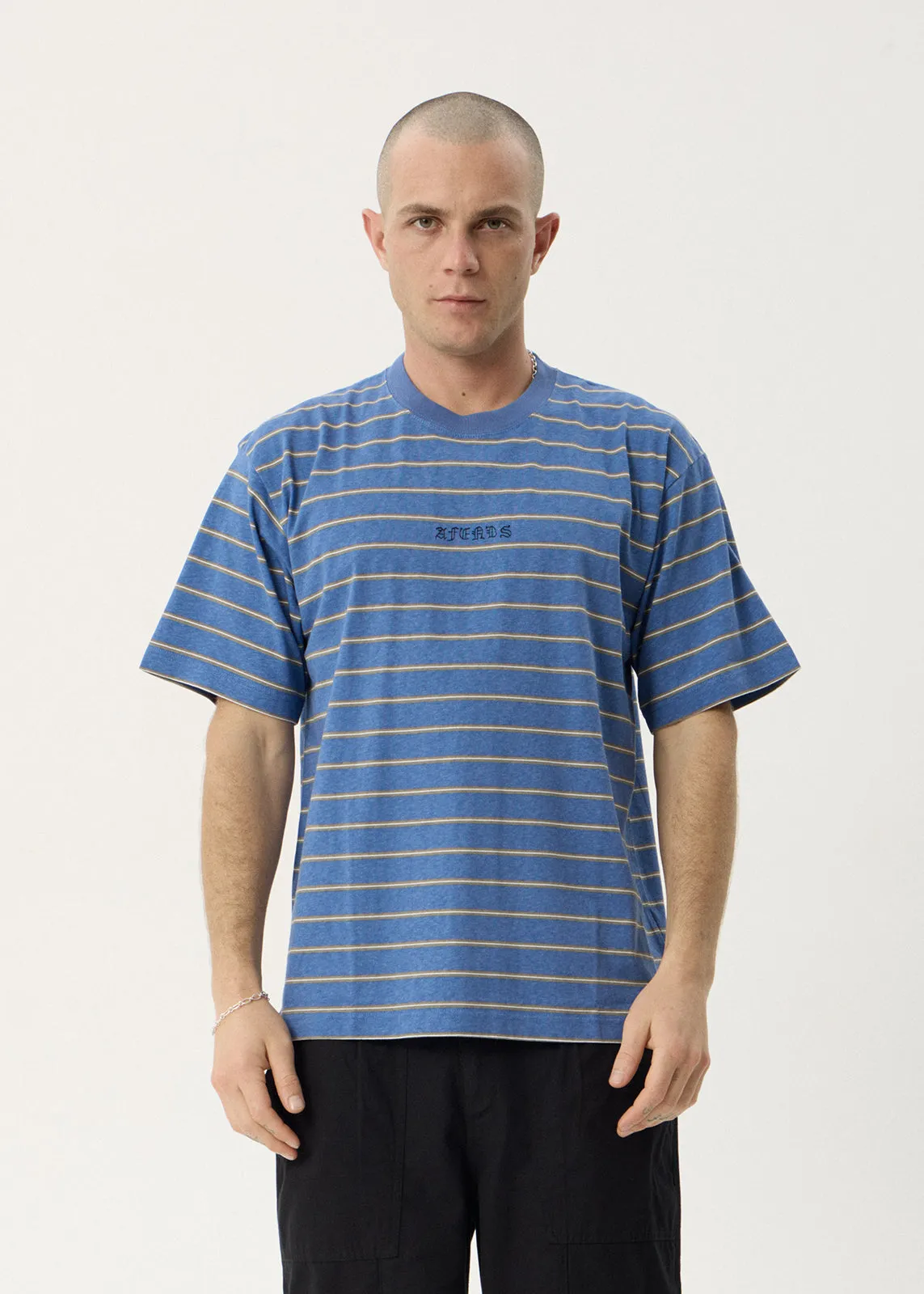 AFENDS Mens Eureka - Boxy Tee - Slate Blue Stripe sold by Afends product image thumbnail 2
