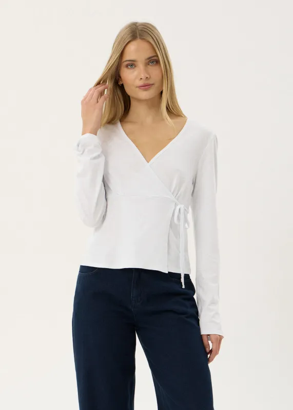AFENDS Womens Jones - Wrap Long Sleeve Top - White made by Afends