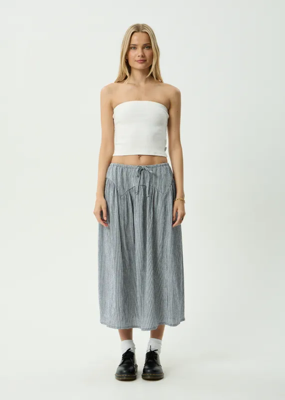 AFENDS Womens Marlow - Midi Skirt - Indy Navy Check made by Afends