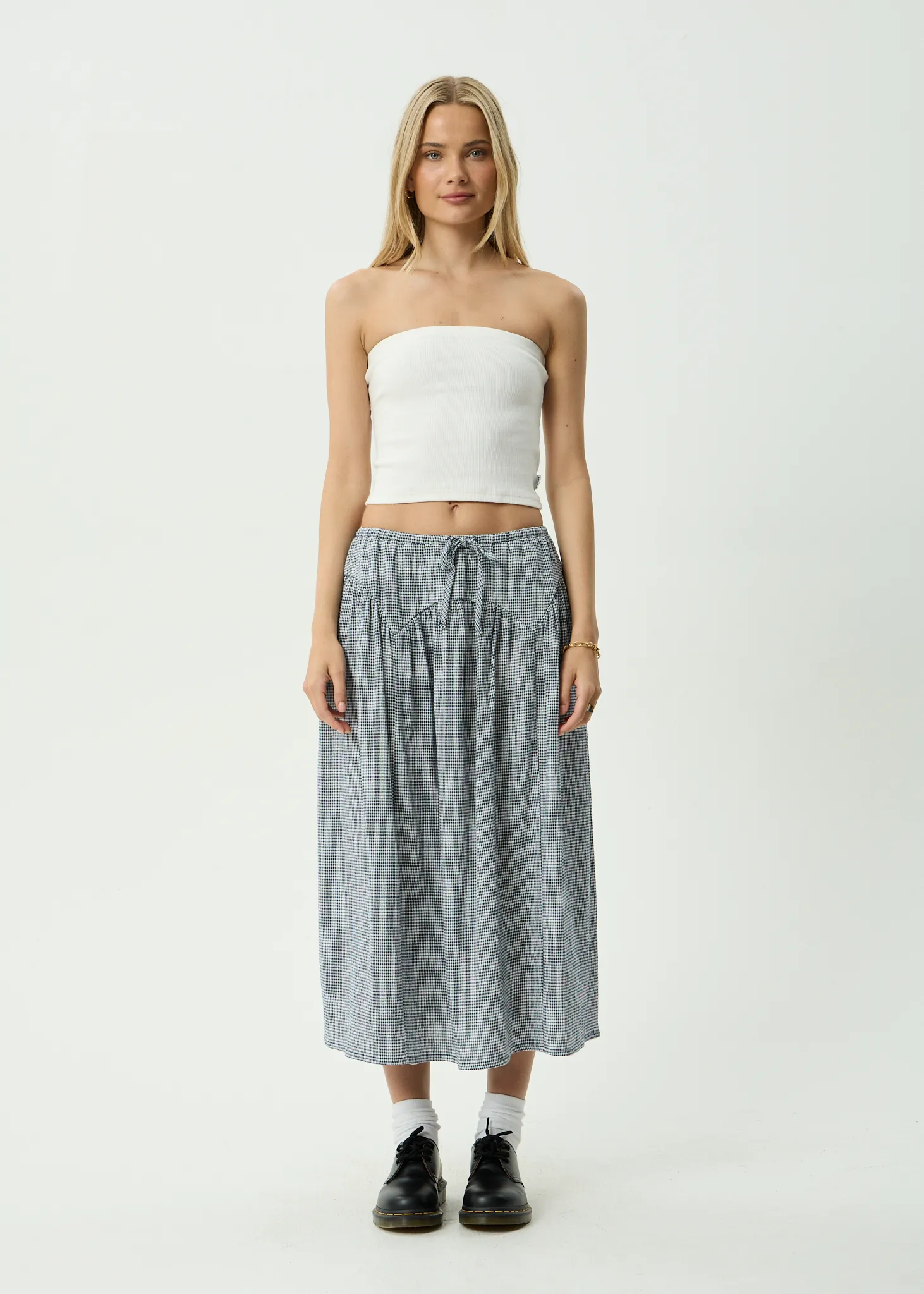 AFENDS Womens Marlow - Midi Skirt - Indy Navy Check sold by Afends