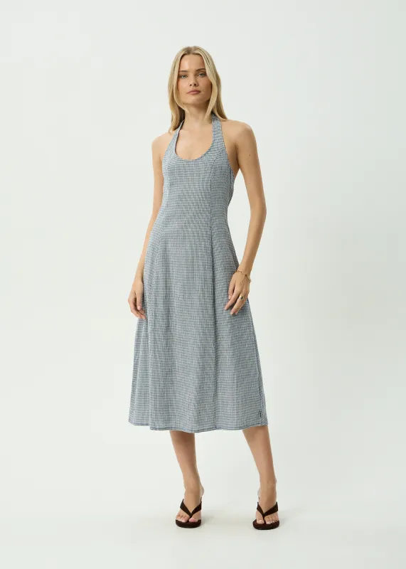 AFENDS Womens Maya - Midi Dress - Indy Navy Check made by Afends