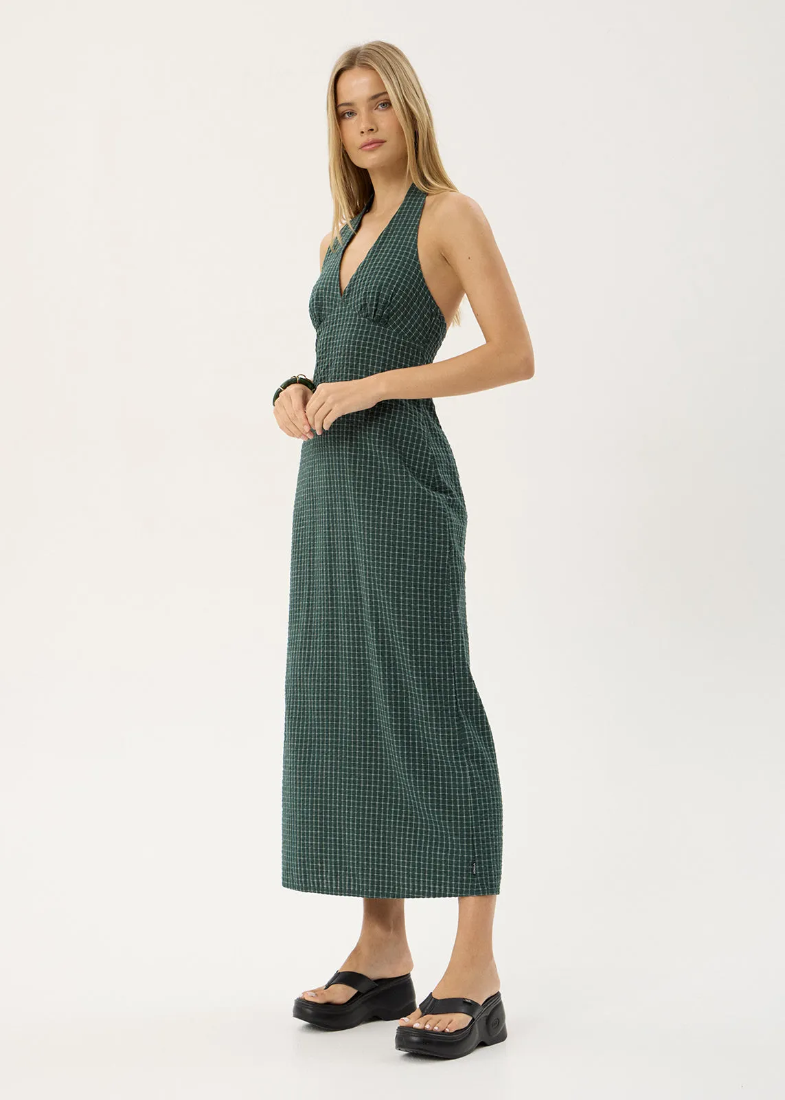 AFENDS Womens Alexa - Seersucker Maxi Dress - Reverb Pine Check sold by Afends product image thumbnail 3