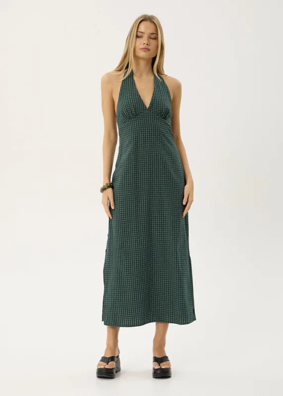 AFENDS Womens Alexa - Seersucker Maxi Dress - Reverb Pine Check made by Afends