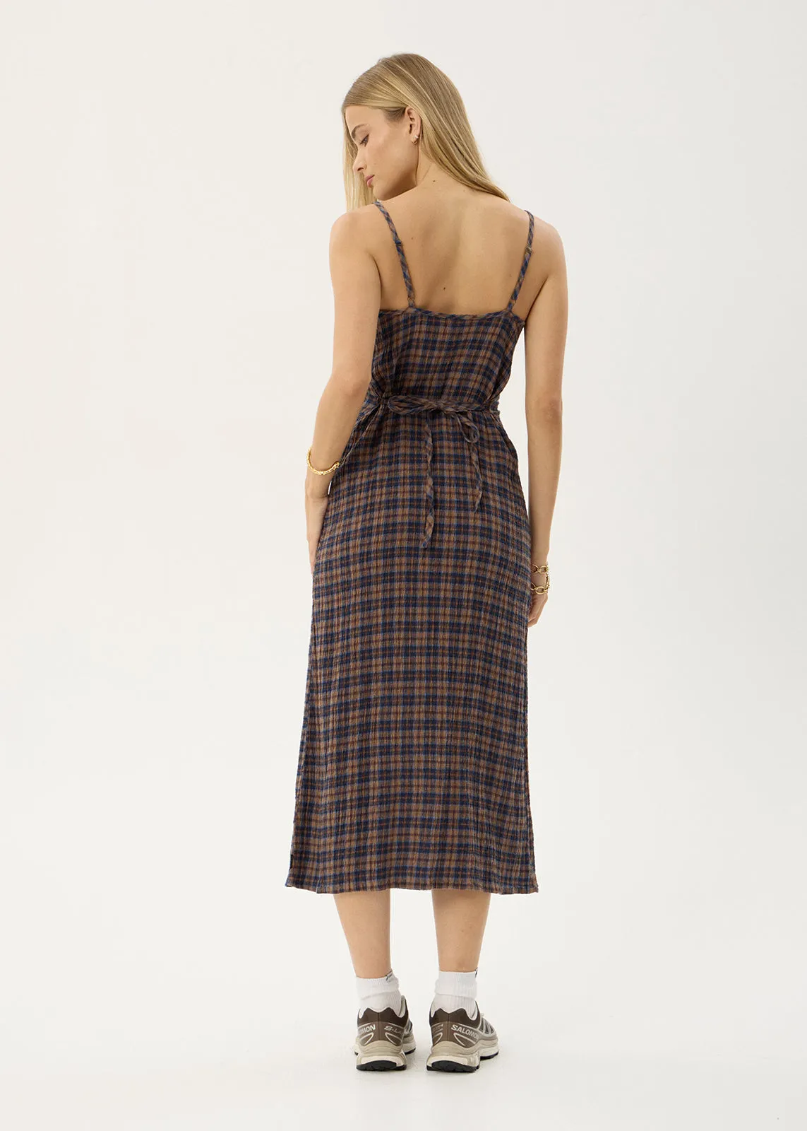 AFENDS Womens Rumi - Seersucker Midi Dress - Shev Indigo Check sold by Afends product image thumbnail 5