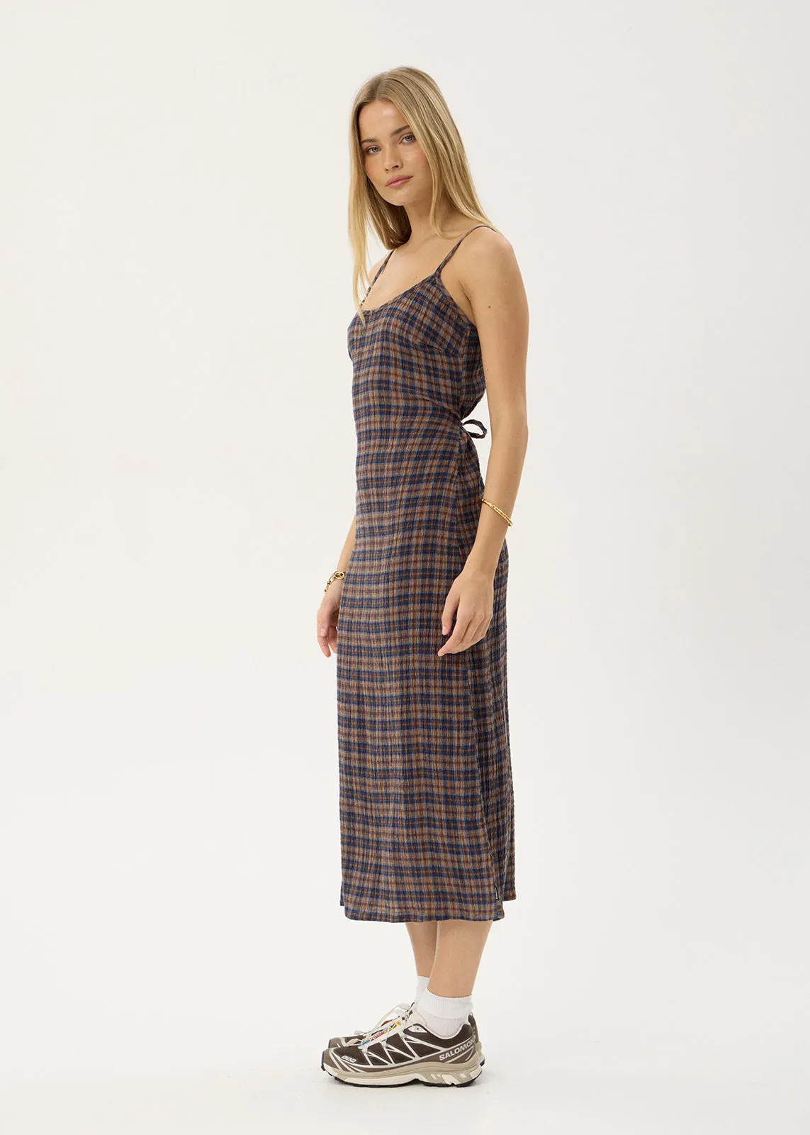 AFENDS Womens Rumi - Seersucker Midi Dress - Shev Indigo Check sold by Afends product image thumbnail 4