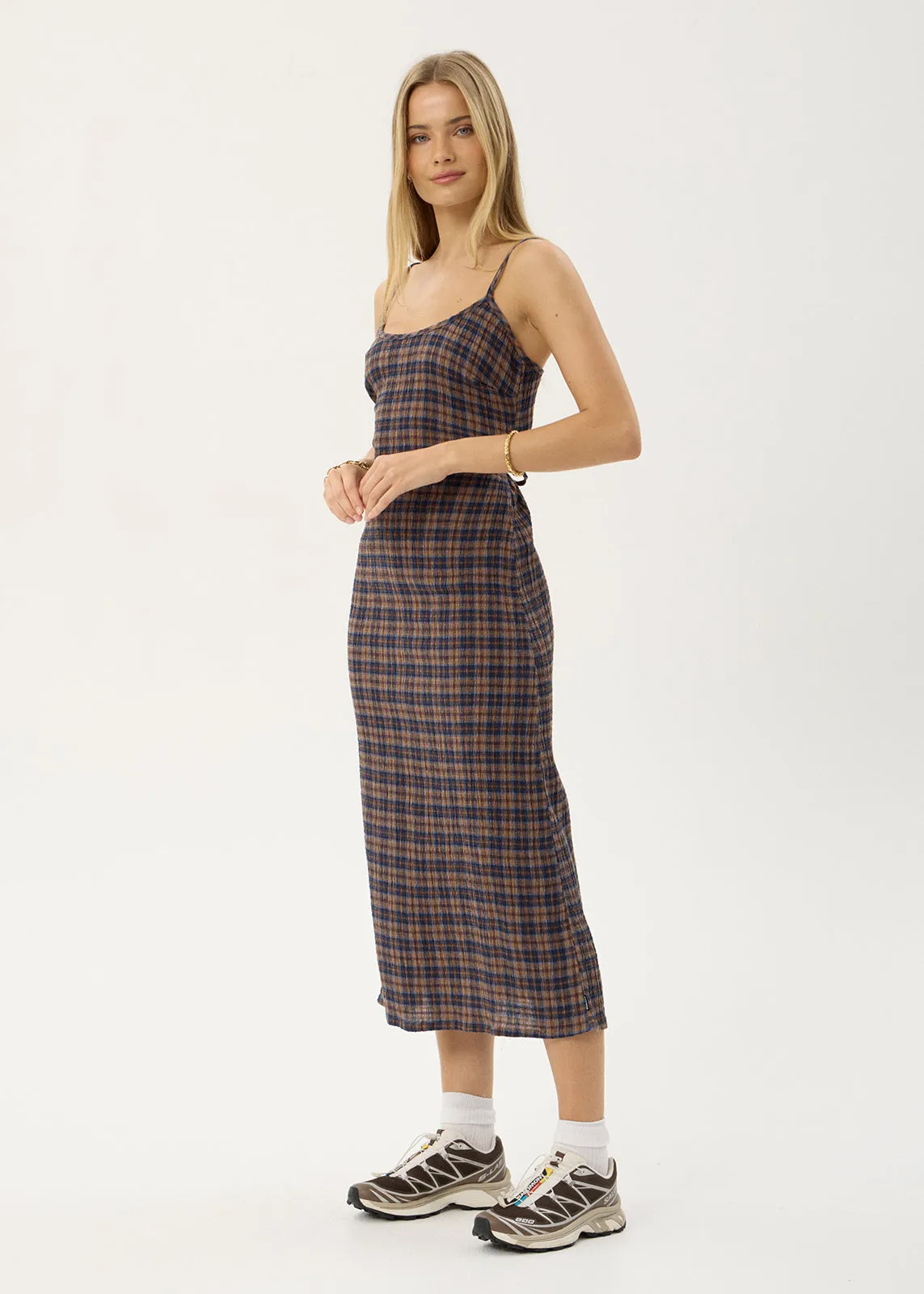 AFENDS Womens Rumi - Seersucker Midi Dress - Shev Indigo Check sold by Afends product image thumbnail 3