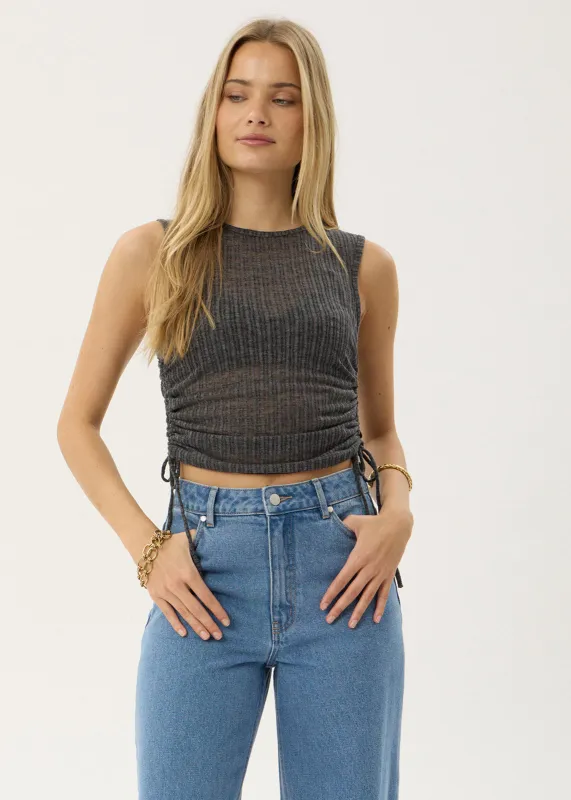 AFENDS Womens Libra - Sheer Drawstring Tank - Charcoal made by Afends