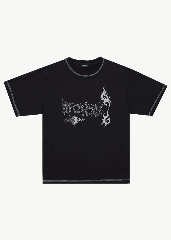 AFENDS Yang - Heavyweight Boxy Tee - Stone Black made by Afends