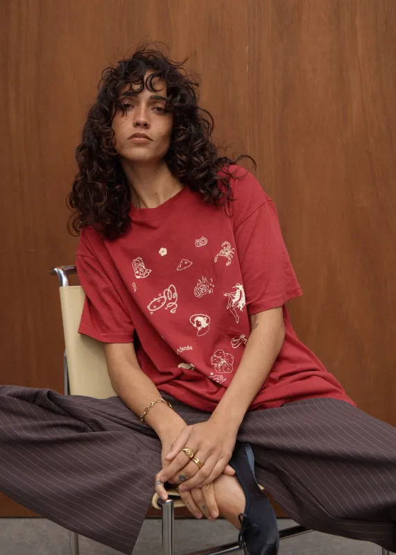 AFENDS Easty Flash - Oversized Tee - Vintage Cherry made by Afends