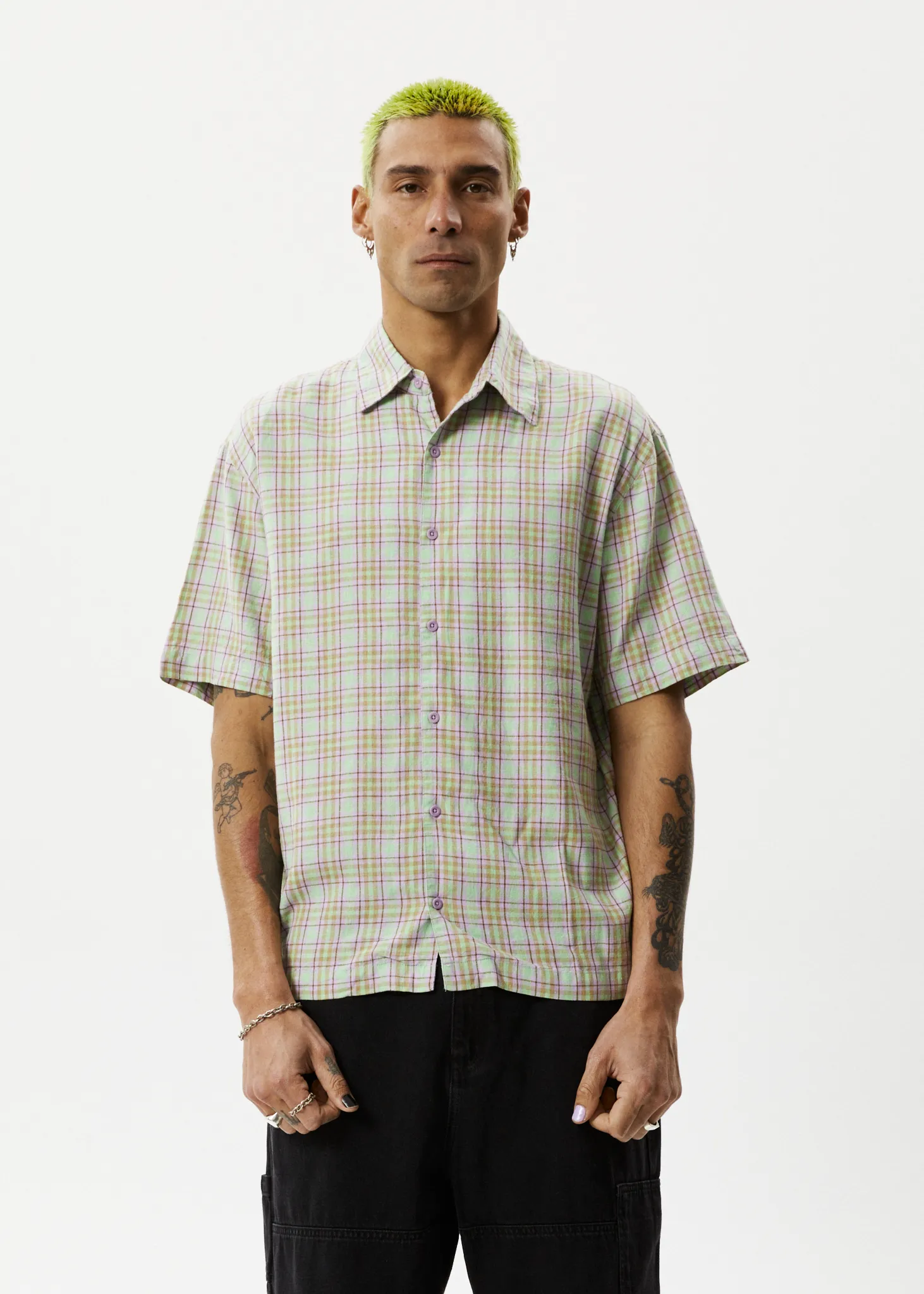 AFENDS Mens Kali - Short Sleeve Shirt - Pistachio Check sold by Afends product image thumbnail 3