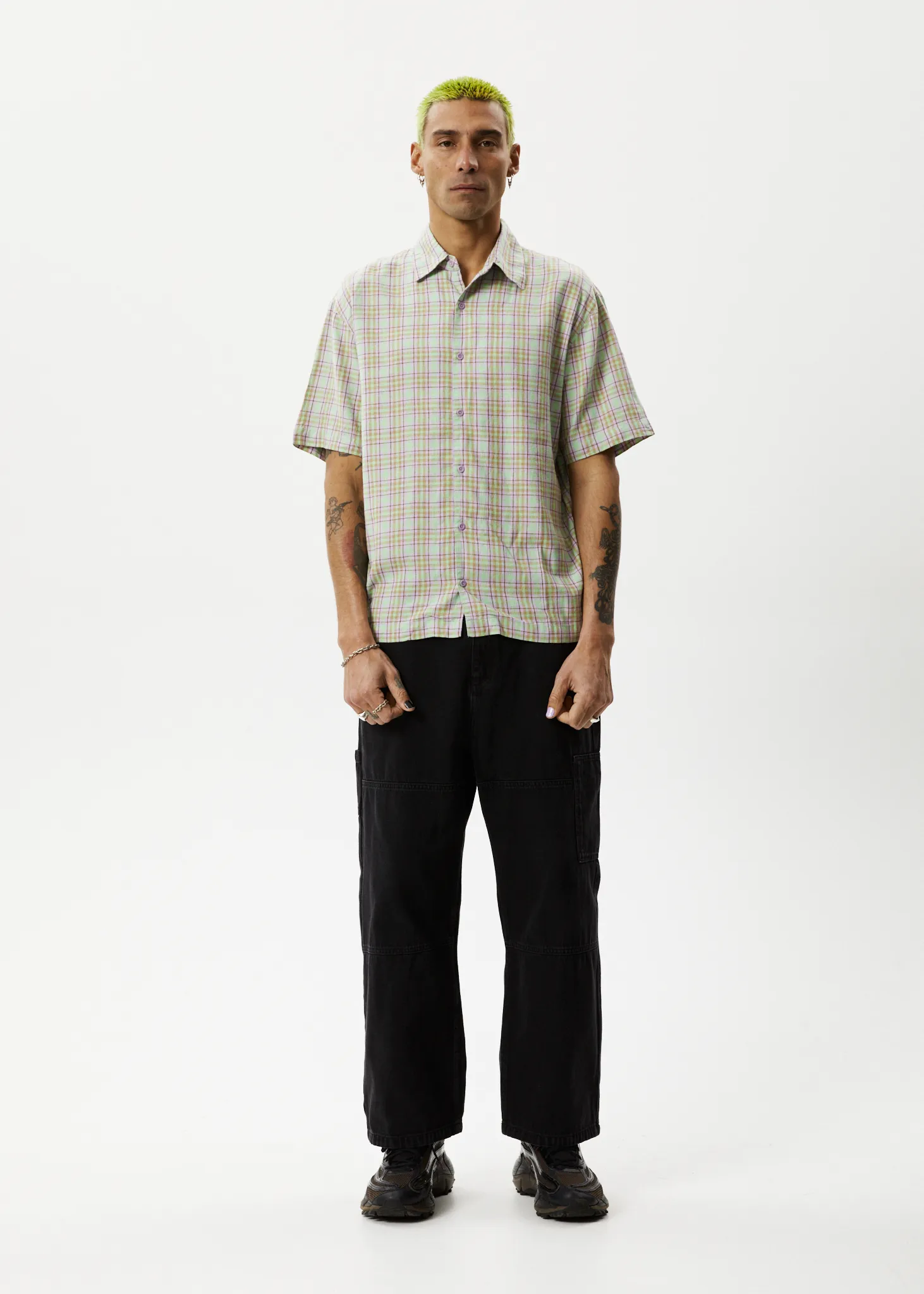 AFENDS Mens Kali - Short Sleeve Shirt - Pistachio Check sold by Afends product image thumbnail 5