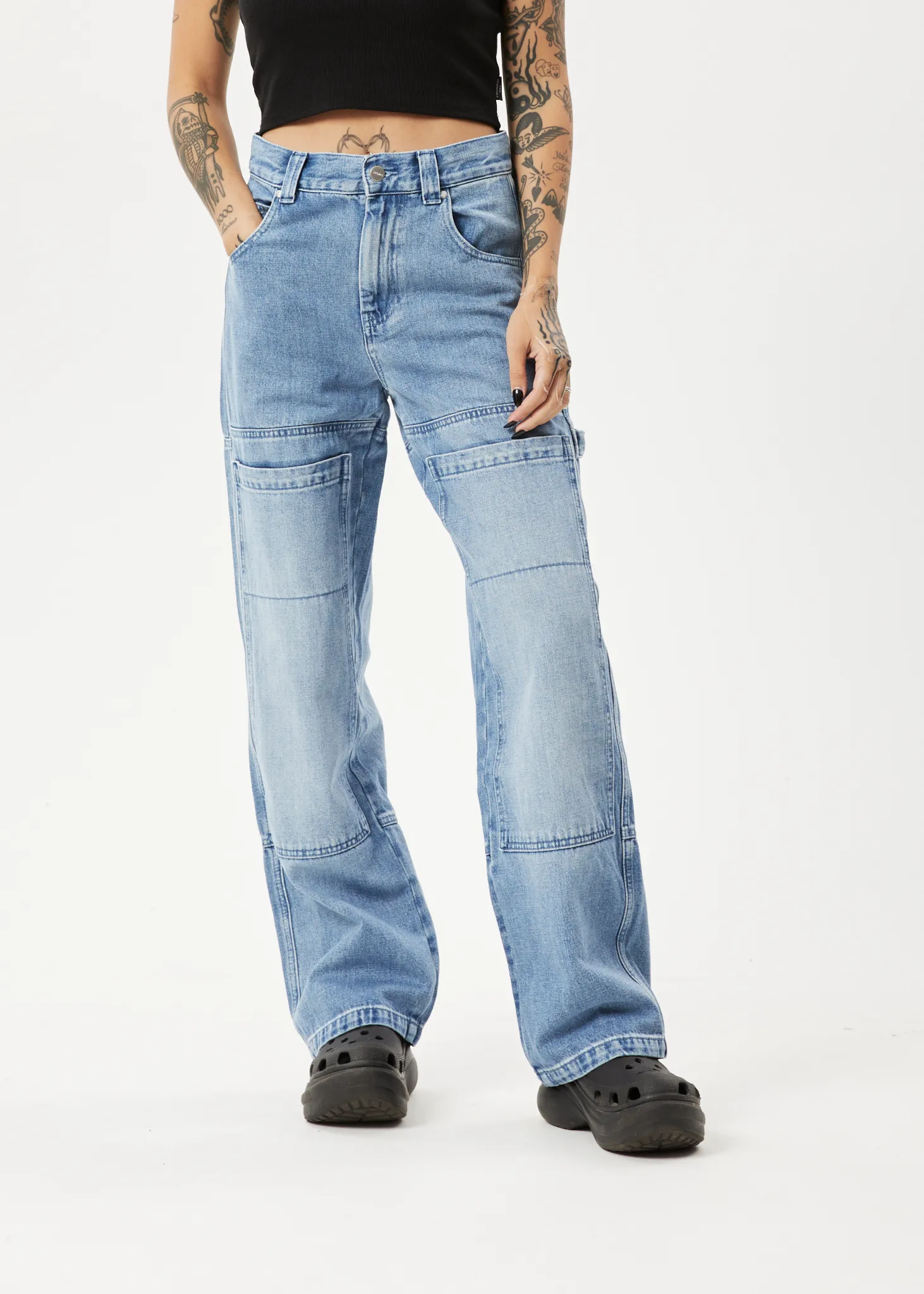 AFENDS Womens Moss - Hemp Denim Carpenter Jeans - Worn Blue sold by Afends