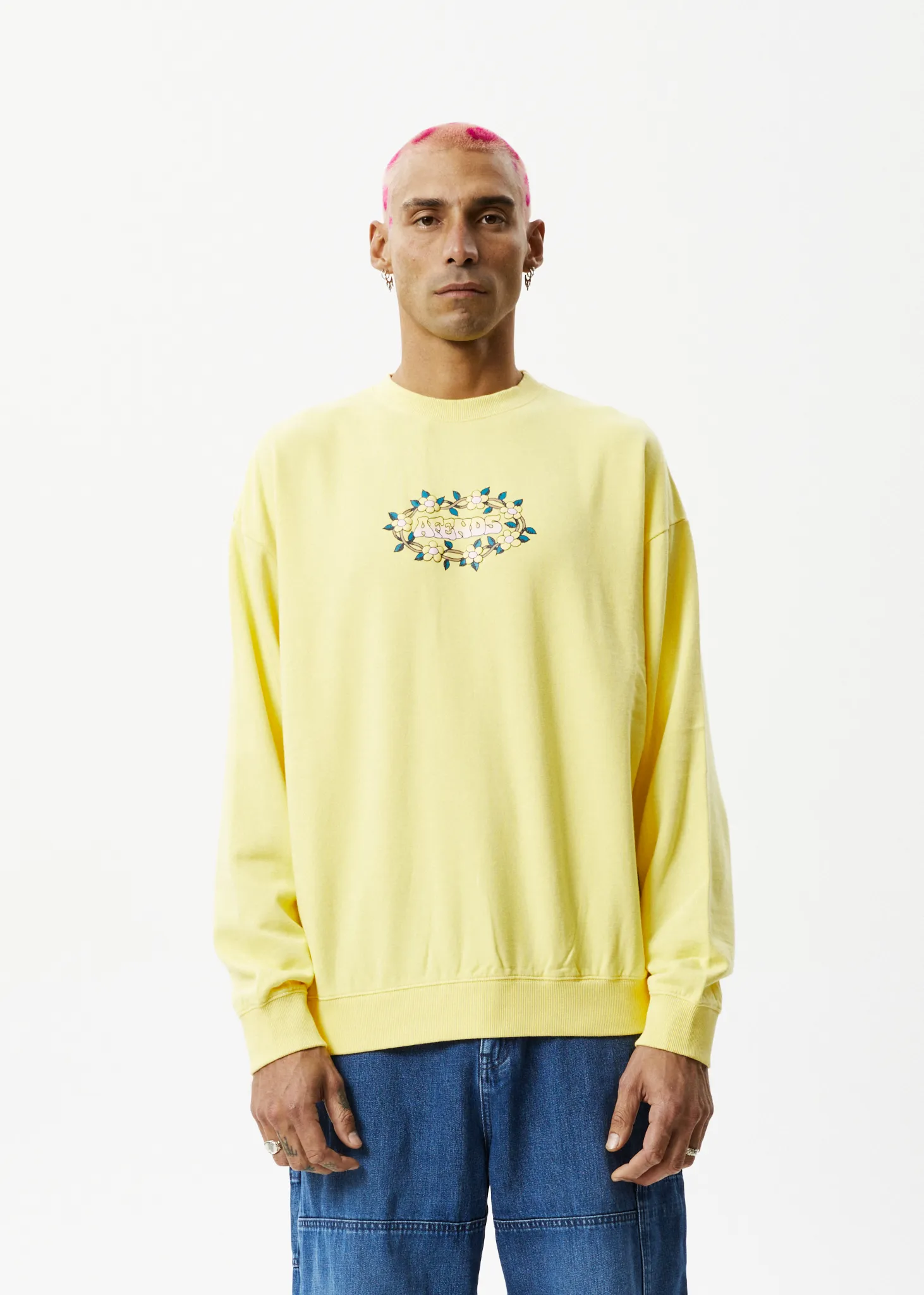 AFENDS Mens Bloom - Crew Neck Jumper - Butter sold by Afends