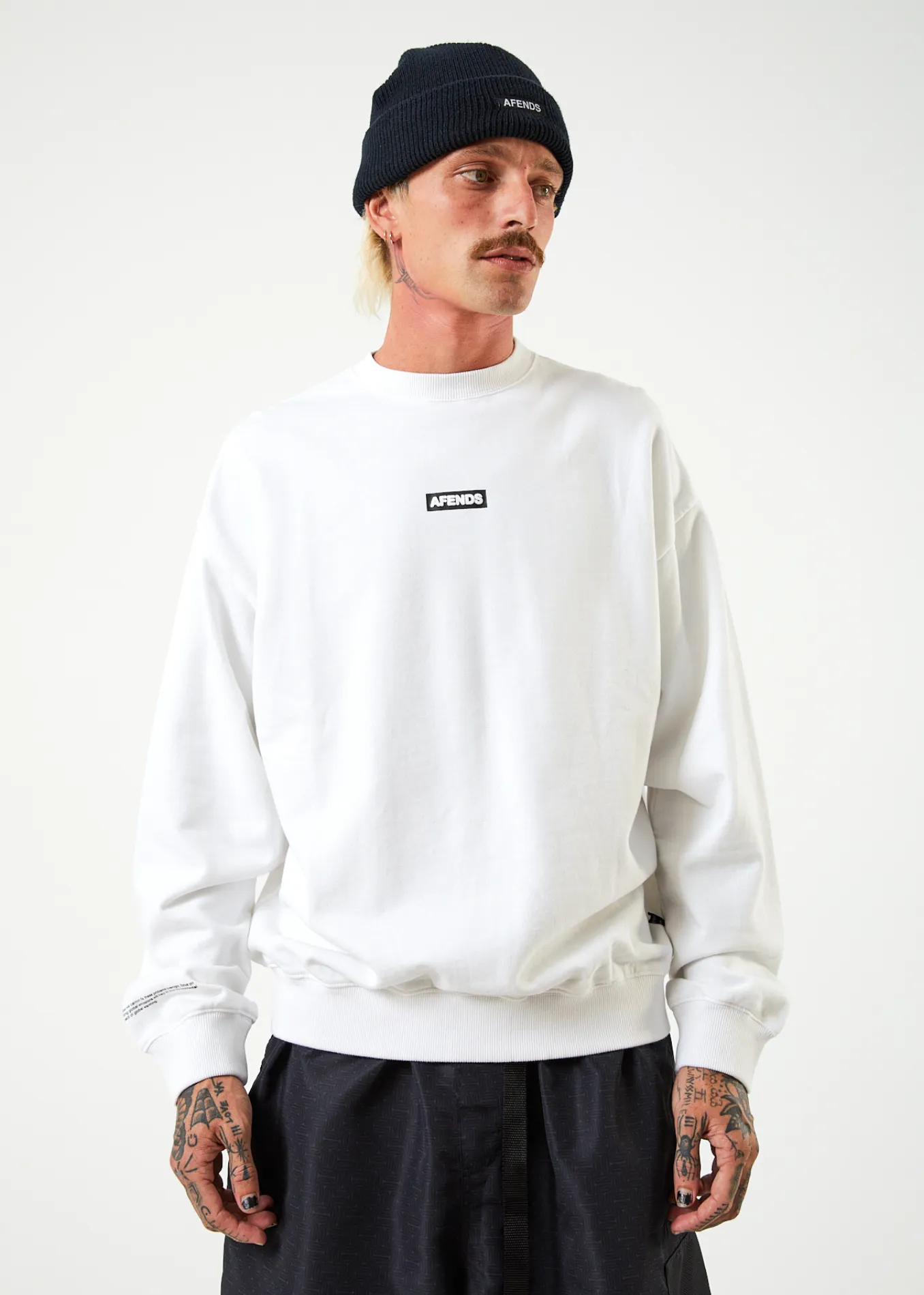 AFENDS Mens Information - Crew Neck Jumper - White sold by Afends