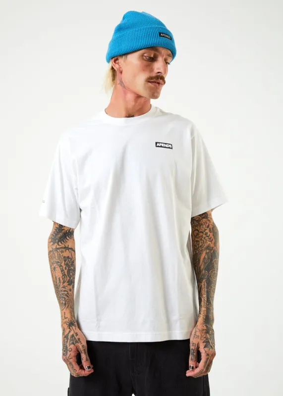 AFENDS Mens Information - Retro Graphic T-Shirt - White sold by Afends