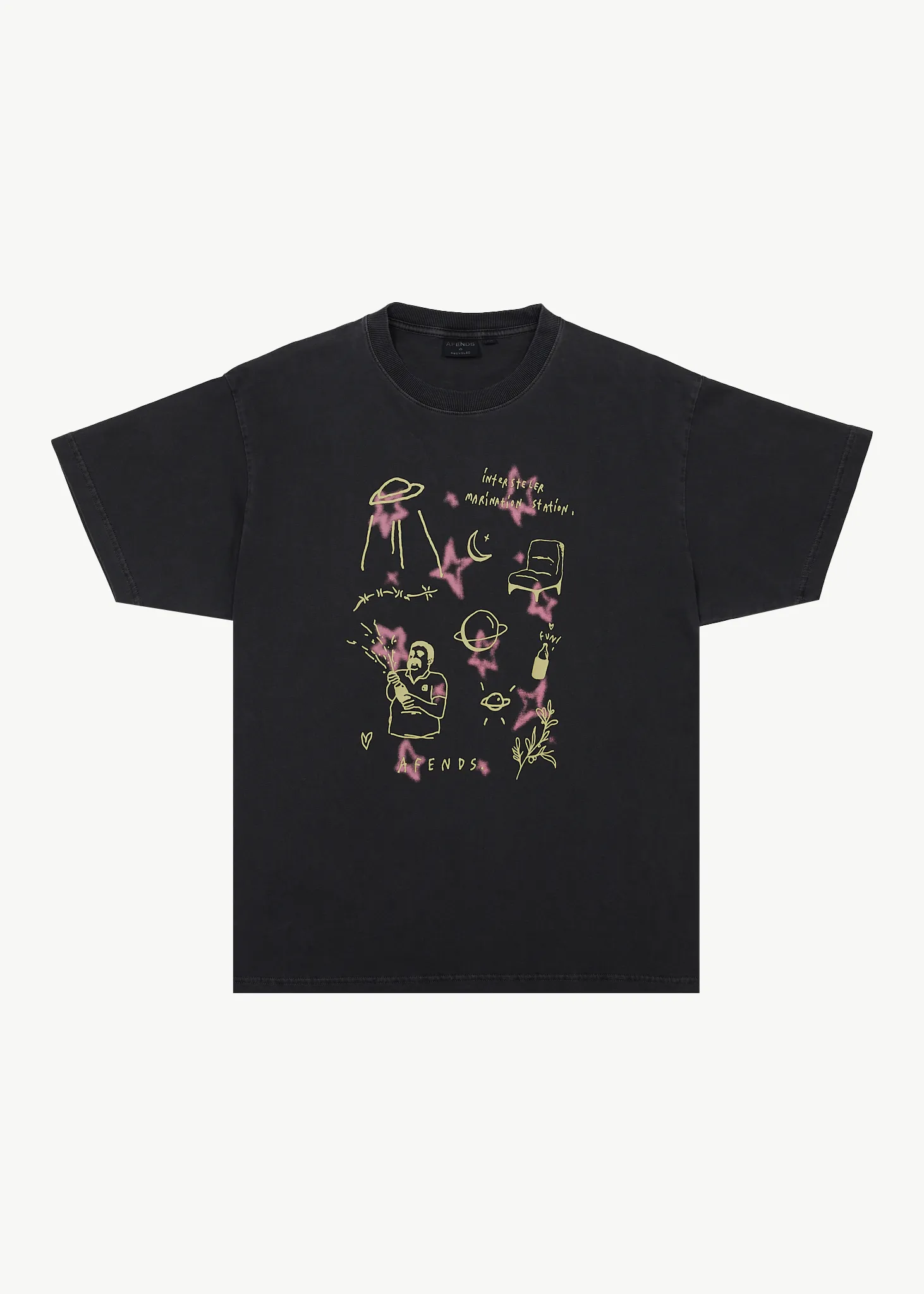 AFENDS Mens Microdose - Boxy Fit Tee - Stone Black sold by Afends