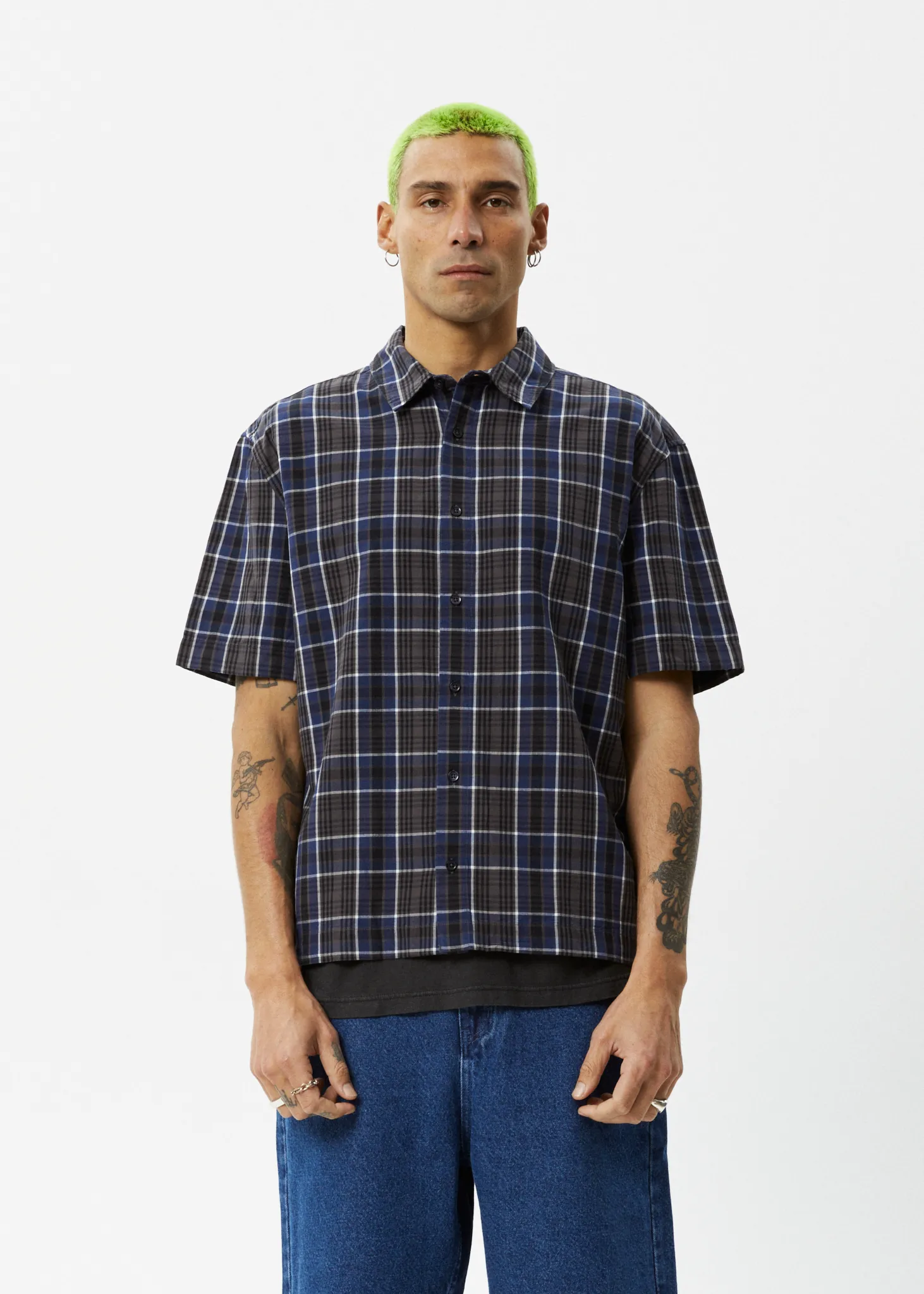 AFENDS Mens Check Out - Short Sleeve Shirt - Navy Check sold by Afends product image thumbnail 3