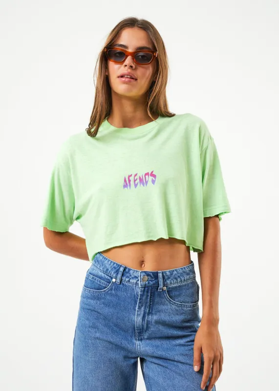 AFENDS Womens Electric Slay Cropped - Oversized T-Shirt - Lime Green sold by Afends