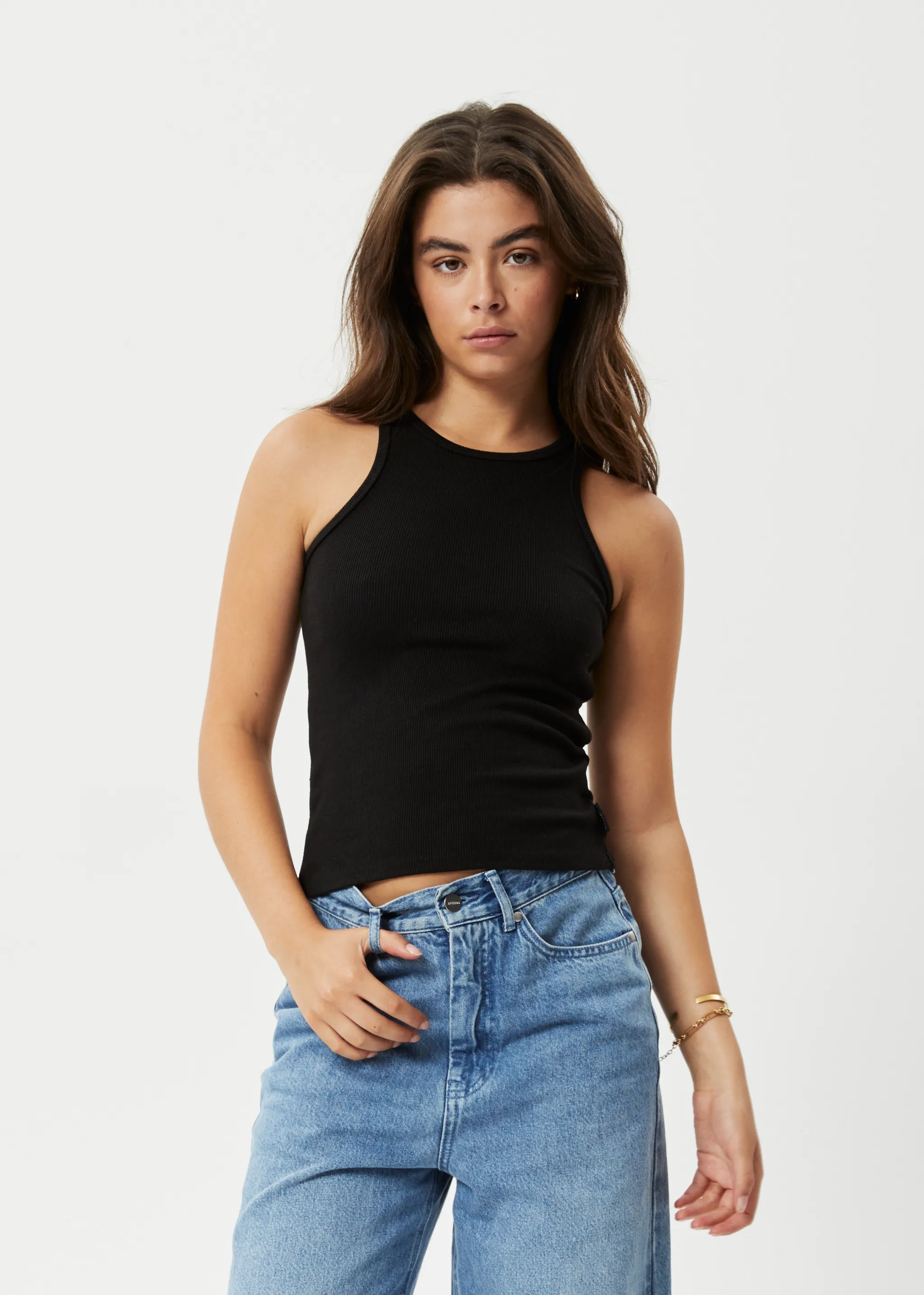 AFENDS Womens Pearly - Rib Singlet - Black sold by Afends