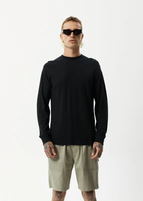 AFENDS Mens Essential - Retro Long Sleeve Tee - Black sold by Afends
