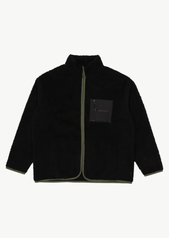 AFENDS Mens Arctic - Fleece Zip Up Jacket - Black sold by Afends